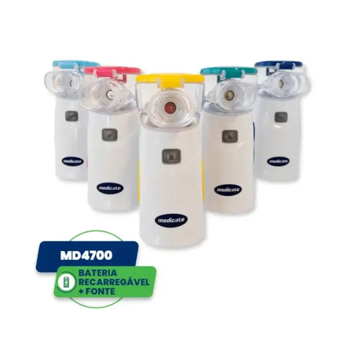 MD4700 - Inalador Nebulizador Portátil Air Mesh Colors com Bateria Recarregável + cabo USB + fonte de alimentação Medicate